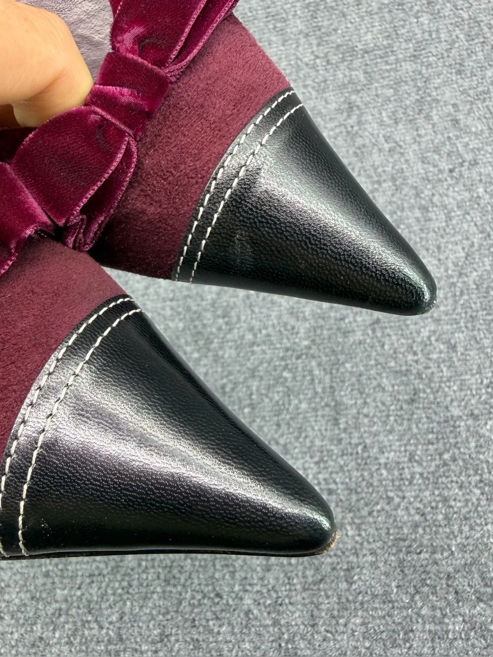 VTG COACH Kitten Heel Mules Burgundy Suede Black Leather 9B